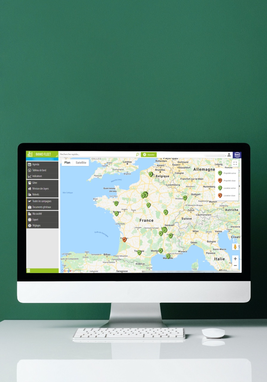Interface de GAC Immo Fleet sur un ordinateur de bureau